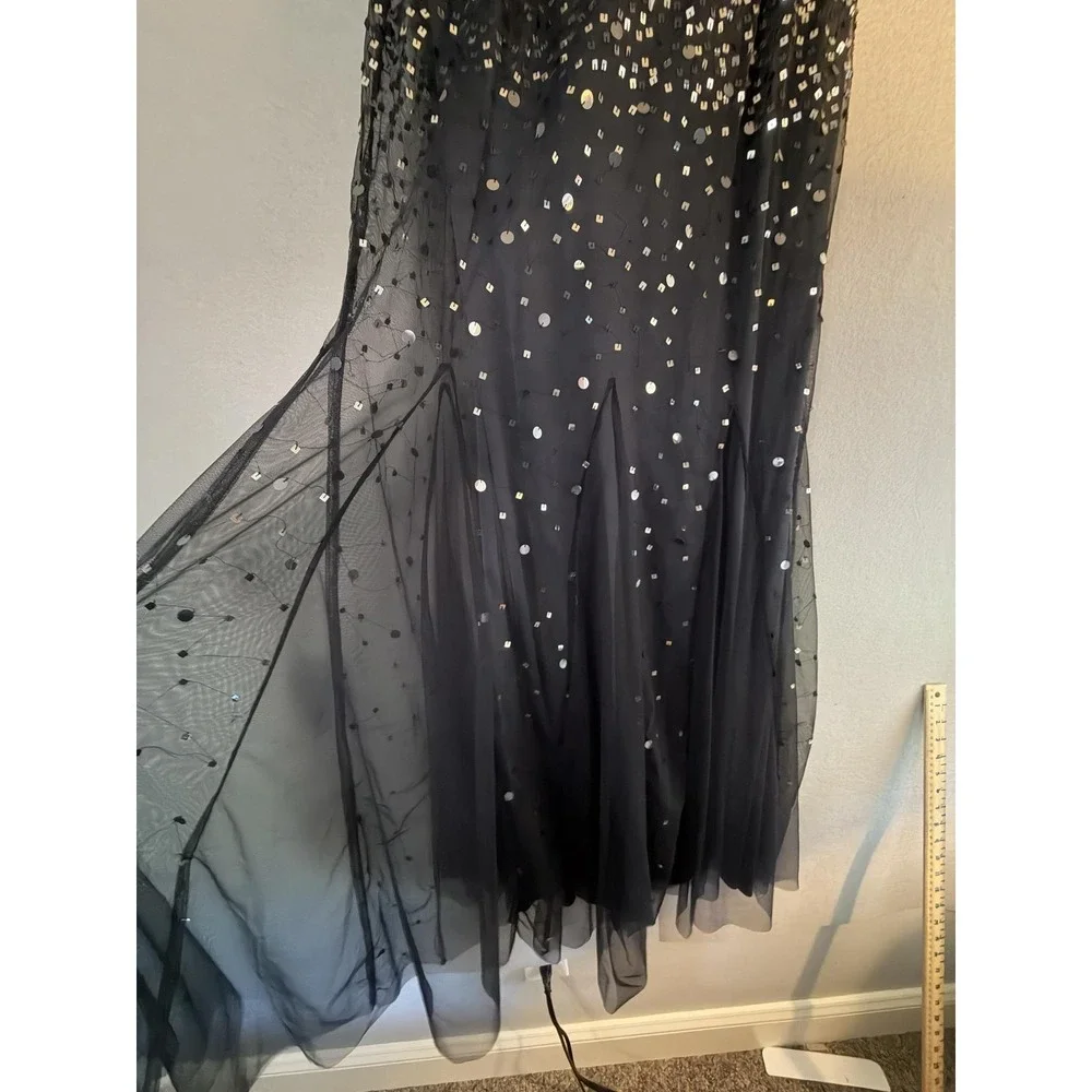 Adrianna Papell Dress Womens 8 Black Sequin Strapless Tulle Maxi Gown Formal
